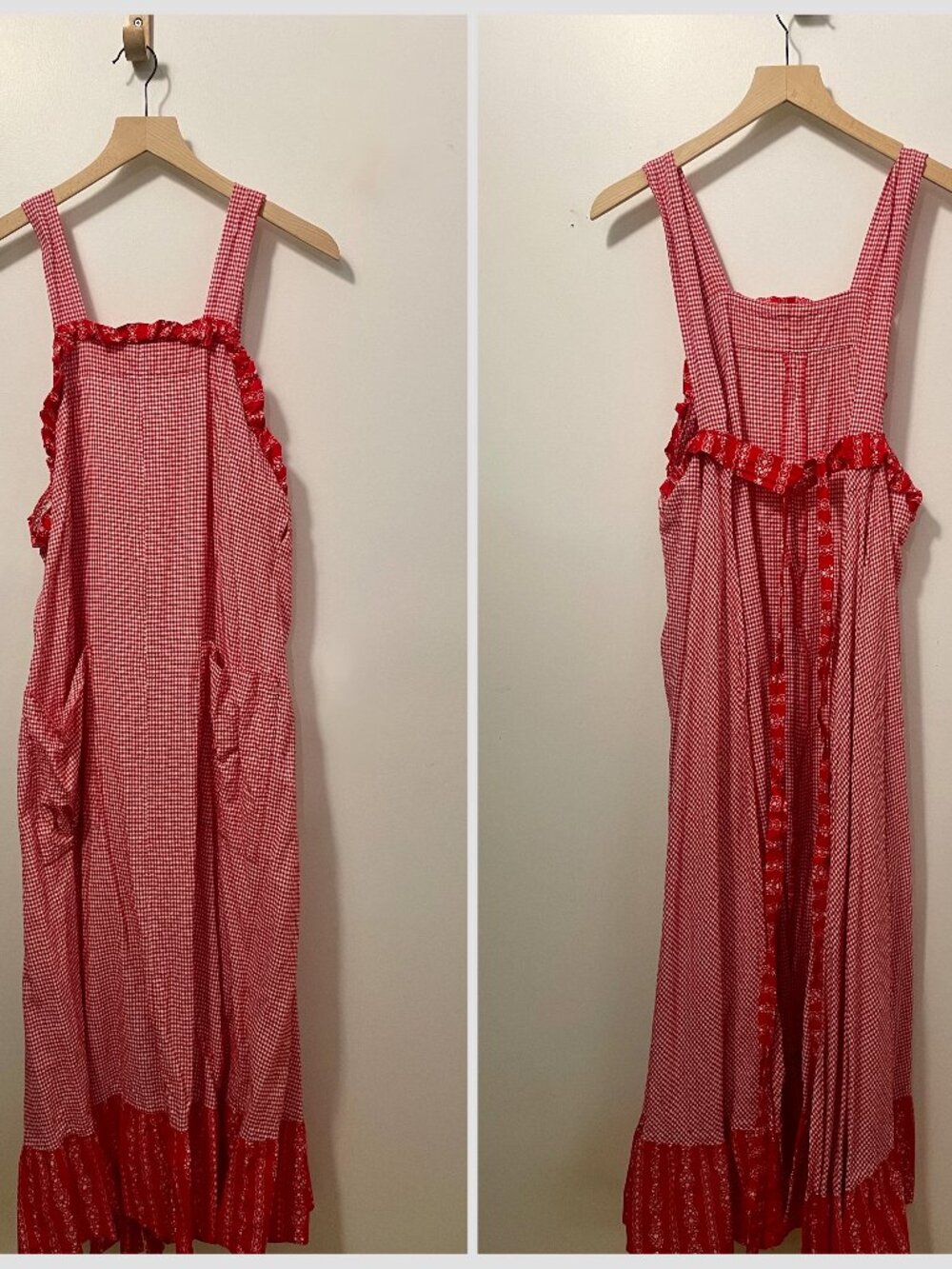 Neiman Marcus + Bell France - Red checkered tie dress with front pockets